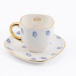 Gold Handle Evil Eye Ceramic Tea Cup & Saucer