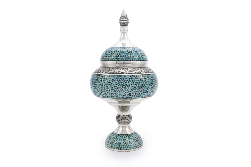 Firoozeh Koobi Turquoise On Silver Candy Jar - Featured Image Firoozeh Koobi Turquoise On Silver Candy Jar - Image 1