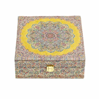Luxury Nuts Gift Box Dubai Yellow Silk Design 22×22 cm
