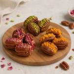 Signature Stuffed Pecan with Strawberry Rose, Date Pistachio and Apricot Saffron Almond fillings by Ehtifalat Dubai
